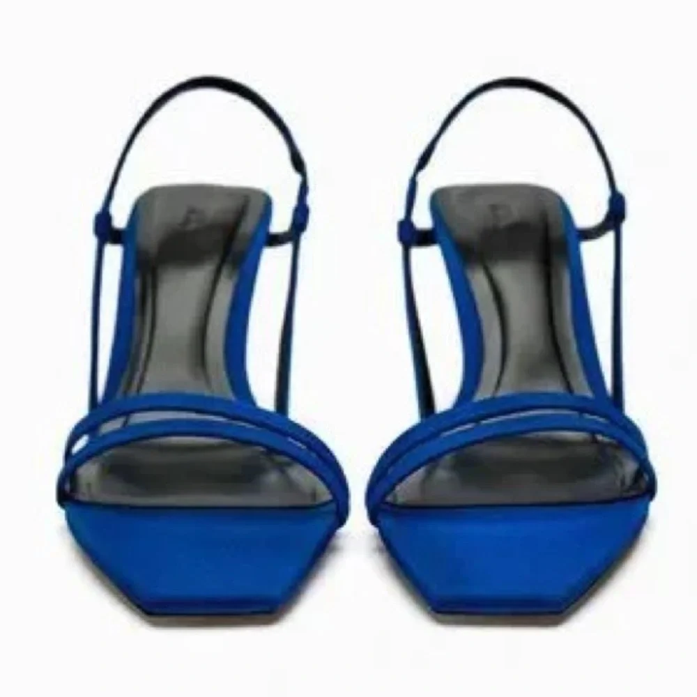 NWT. Zara Blue Strappy High Heel Sandals with Thin Straps. Size 6, 8. - Picture 3 of 8